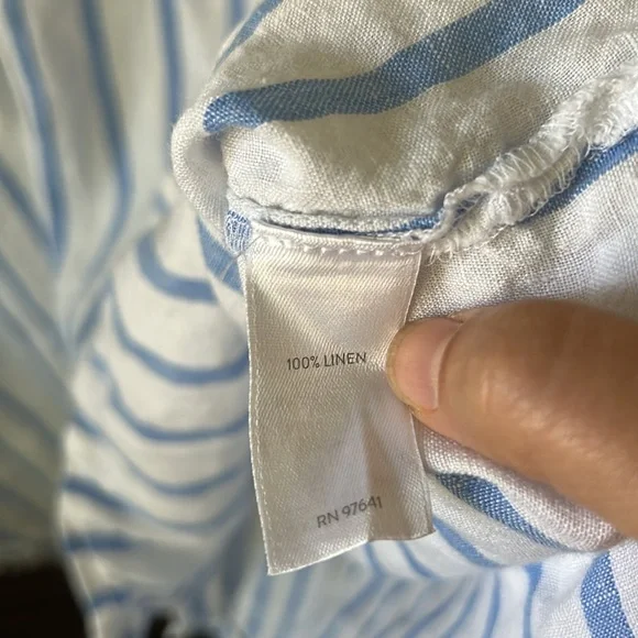 J Jill Love Linen Shirt Top Blue White Long Sleeve Striped. Size XL - Picture 8 of 12